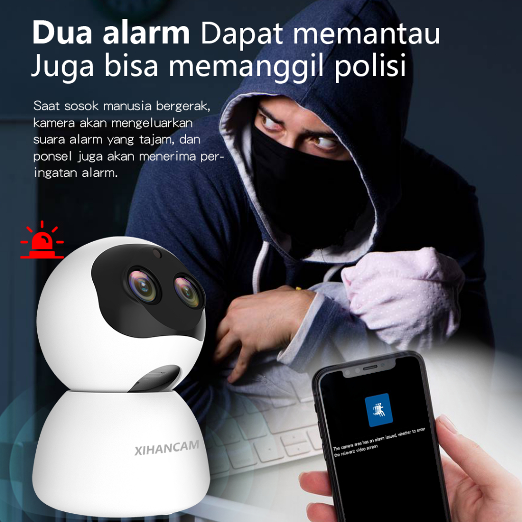 XIHANCAM Smart CCTV Zoom FHD 5MP Dual Lens Ip Camera CCTV Wifi Jarak Jauh Lewat Hp Kamera Cctv Indoor Wifi Wireless Panoramic Smart Net Camera CCTV Murah