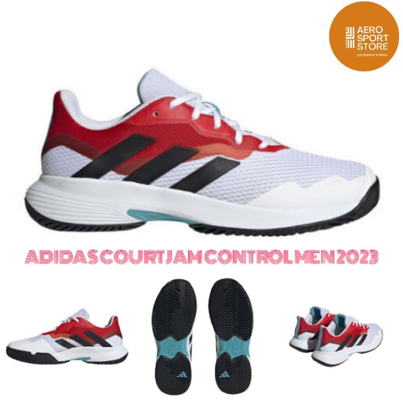 [ SEPATU TENIS LAPANGAN ADIDAS COURTJAM CONTROL MEN 2023 - MERAH PUTIH ]