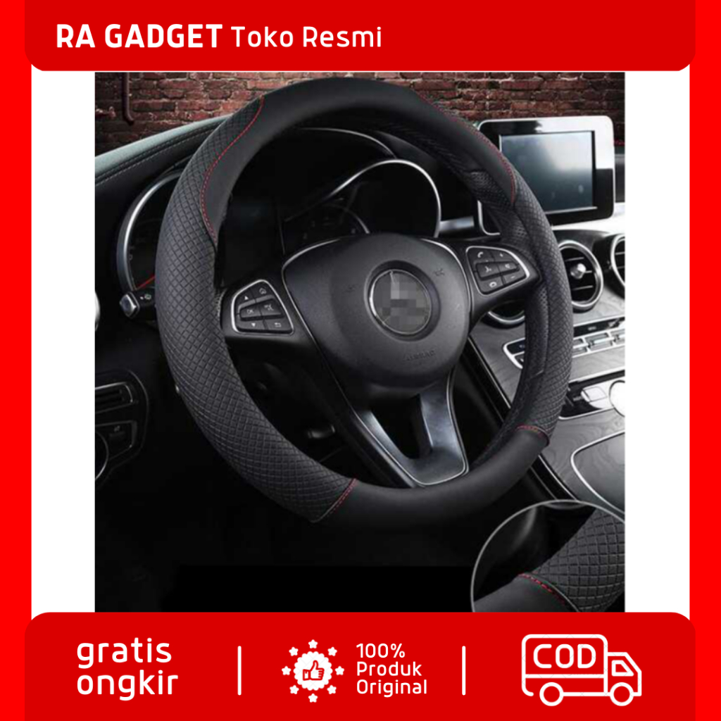 Cover Sarung Stir Mobil Bahan Kulit PU Leather 38 cm / Penutup Pelindung Stir Setir Steer Mobil Brio