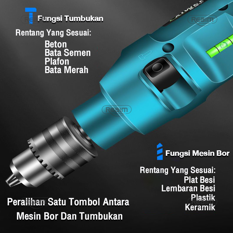 Reaim Mesin Bor Listrik 2 Arah Bolak Balik 13MM Impact Drill Listrik Tipe 10-3 / Electric Drill Reversable 700 W Bor beton Bor besi Bor kayu kualitas terbaik dikelasnya putaran bolak balik Mesin Bor Tangan Mesin