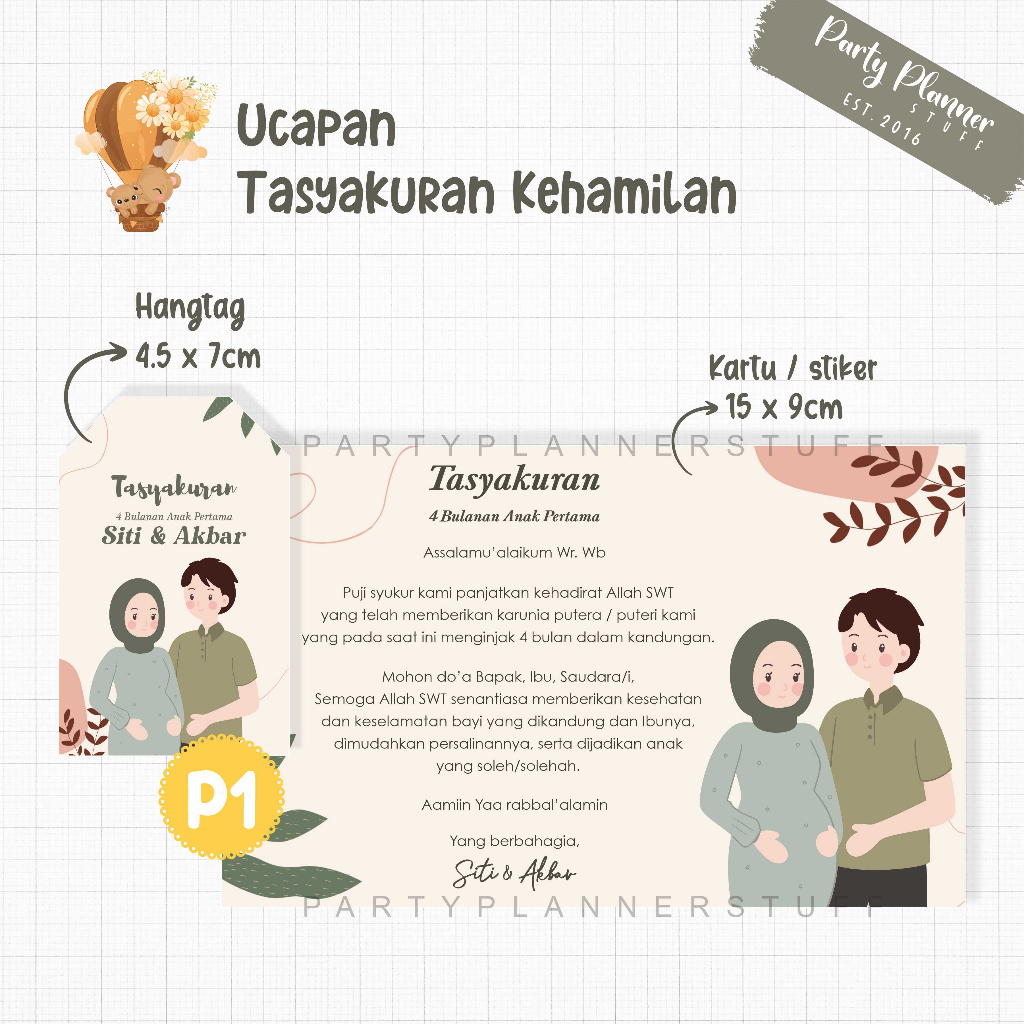Kartu stiker ucapan tasyakuran kehamilan 7 bulanan 4 bulanan / hangtag tag label hampers nasi kotak 
