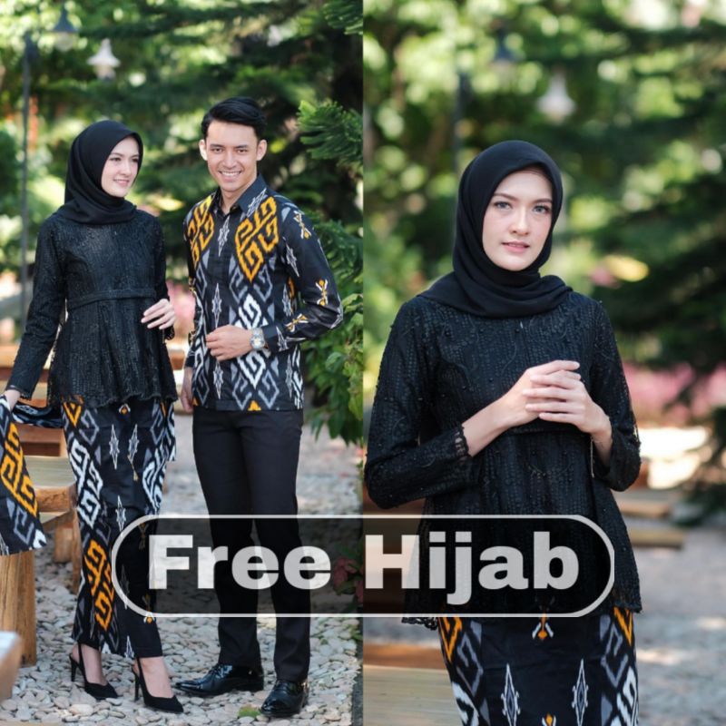 Kebaya batik couple aghnia black GRATIS JILBABkebaya tunangan kebaya wisuda kebaya modern