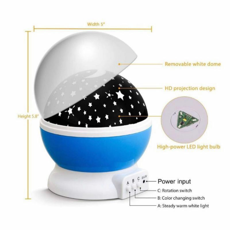 Lampu Tidur Hias Unik Dengan Model Proyektor Motif Bulan Bintang Sky Galaxy