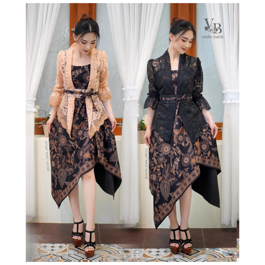 Dress Batik Katun Serong Outer Brokat 2207