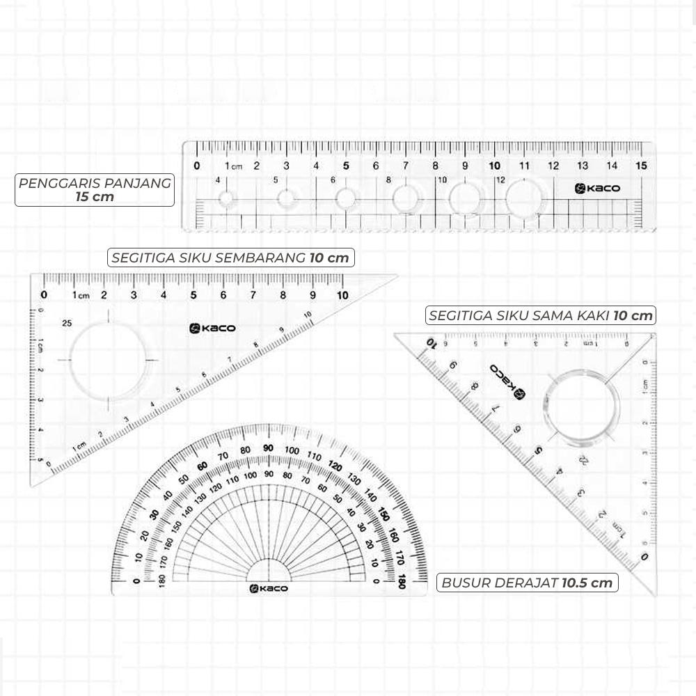 KACO Right Choice Set Penggaris Ruler Set 4 Pcs - K1427 - Transparent