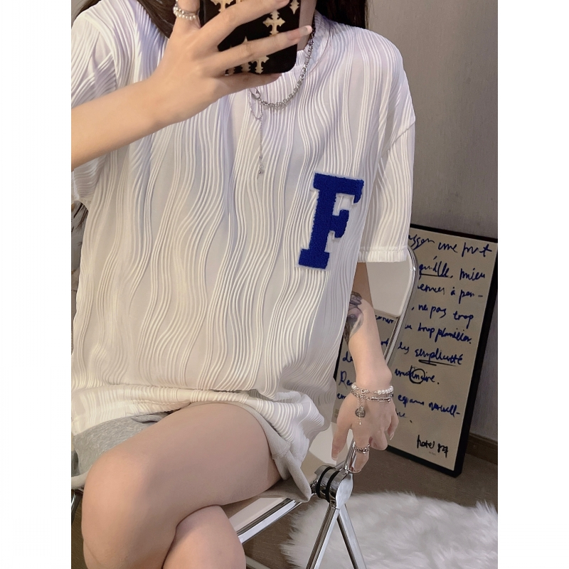 XIAOZHAINV Kaos Atasan Wanita Korean Style Letter F Lengan Pendek