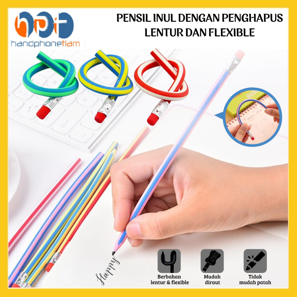 

Pensil Lentur Flexible Dengan Penghapus Pinsil Inul Gulung Fleksibel Unik Soft Pencil Alat Tulis Sekolah Anak Bisa Ditekuk