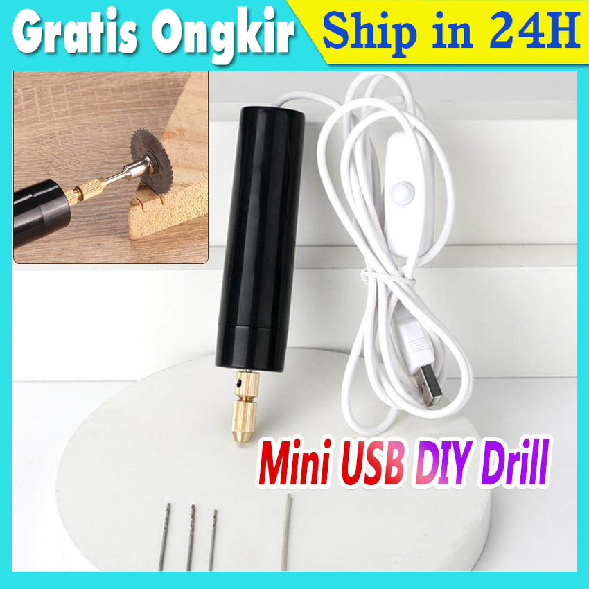BOR ELEKTRIK MINI PORTABLE MICRO USB DENGAN 3PC BITS DAN KABEL USB DC 5V HAND DRILL USB/ Mesin Bor Mini Obeng