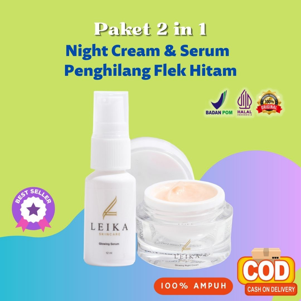 Paket Penghilang Flek Hitam Membandel 2 in 1 Glowing Night cream Dan Glowing Serum Flek Hitam Melasm