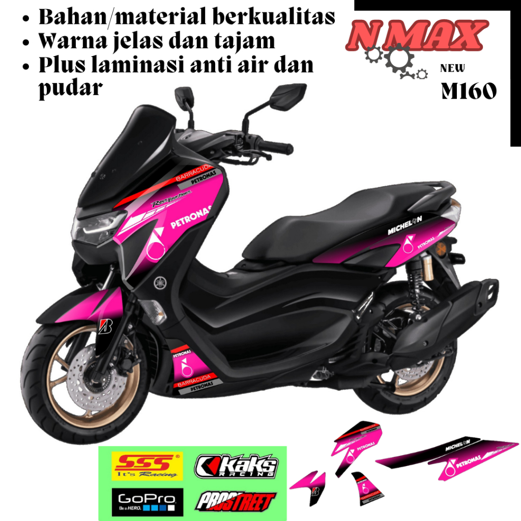 Stiker Decal Sticker Striping Motor Matic NMAX NEW KODE M160 Lis Variasi Satu Set Kanan Kiri Semi Fu