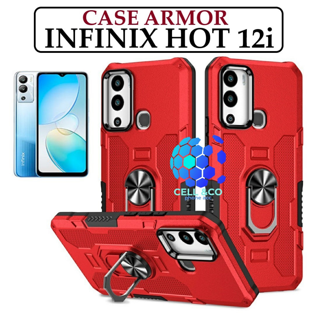 Case Armor INFINIX HOT 12i Iring Cincin Magnetic Kesing Hp Protect kamera Premium Hard Case Standing Robot Pelindung Kamera