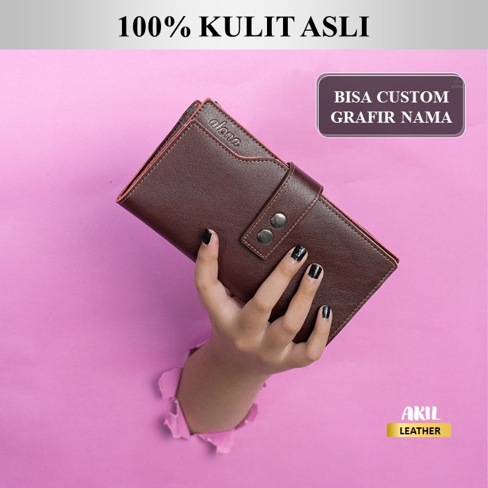 Dompet Panjang Kulit Wanita Branded Alona Lunary Leather Wallet Bahan 100% Kulit Sapi Asli Original Premium Cewek Terbaru