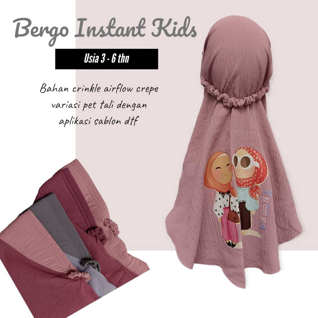 Bergo Instant Anak Pet Antem Crinkle Airflow usia 3 - 6 tahun / Kerudung geblus Anak Bahan Crinkle anak TK PAUD