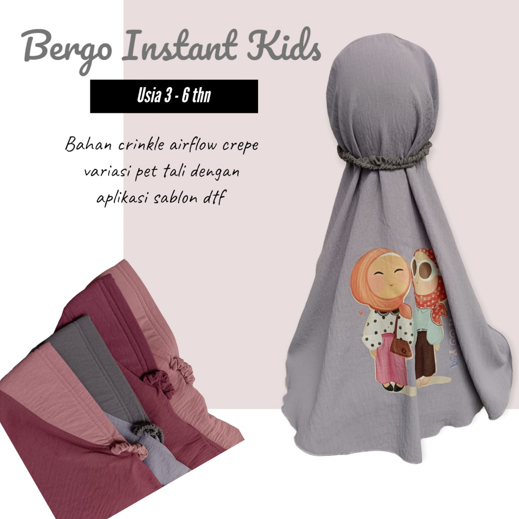 Bergo Instant Anak Pet Antem Crinkle Airflow usia 3 - 6 tahun / Kerudung geblus Anak Bahan Crinkle anak TK PAUD