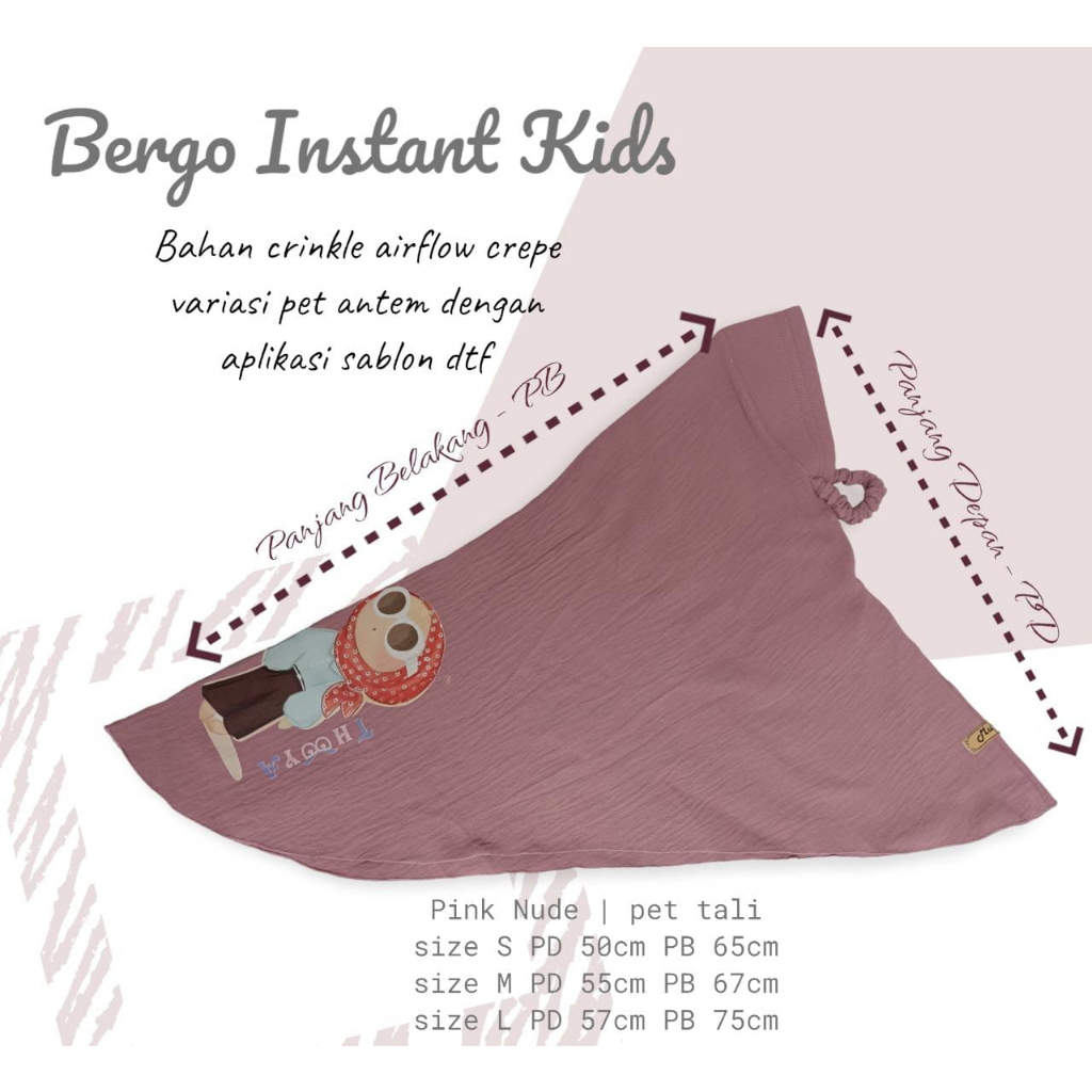 Bergo Instant Anak Pet Antem Crinkle Airflow usia 3 - 6 tahun / Kerudung geblus Anak Bahan Crinkle anak TK PAUD