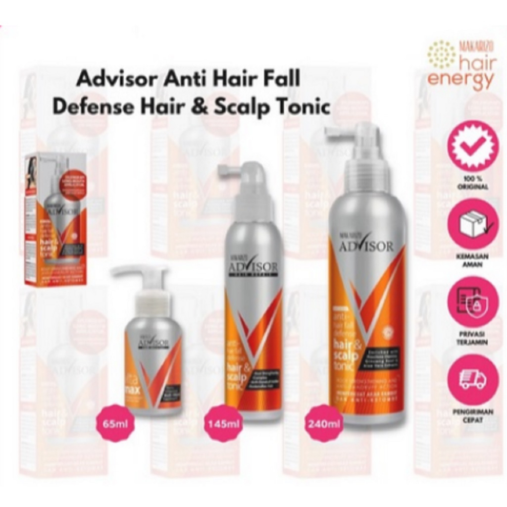 MAKARIZO Advisor Anti Hair Fall Defense Hair &amp; Scalp Tonic 65ml | 145ml | 240ml | Perawatan Rambut Rontok dan Ketombe