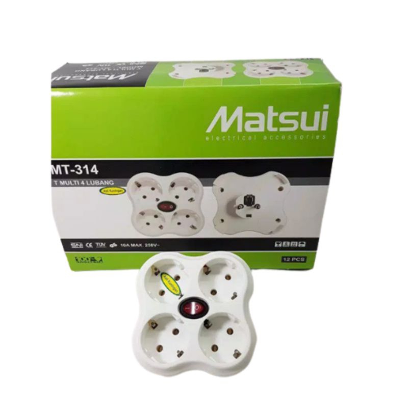 Steker T Multi 4 lubang Colokan Listrik 4 Lubang Matsui MT-314 / Colokan Listrik + Switch / Cok samb