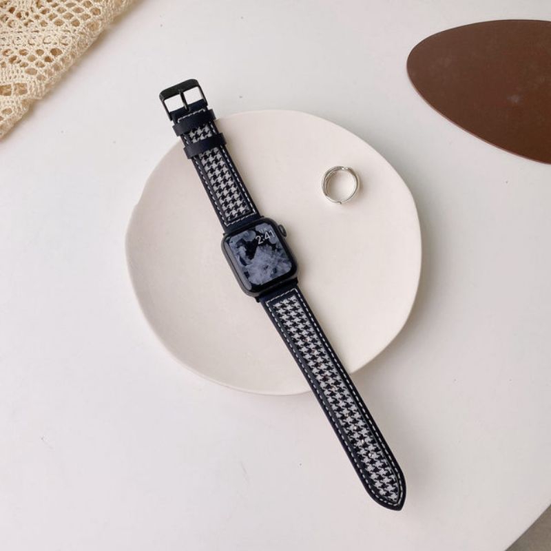 Strap Apple Watch Houndstooth Leather Strap Band iWatch Series 1/2/3/4/5/SE/6/7/8/Ultra