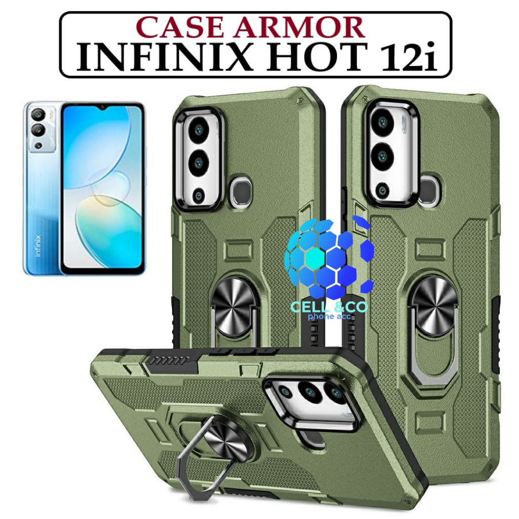 Case Armor INFINIX HOT 12i Iring Cincin Magnetic Kesing Hp Protect kamera Premium Hard Case Standing Robot Pelindung Kamera