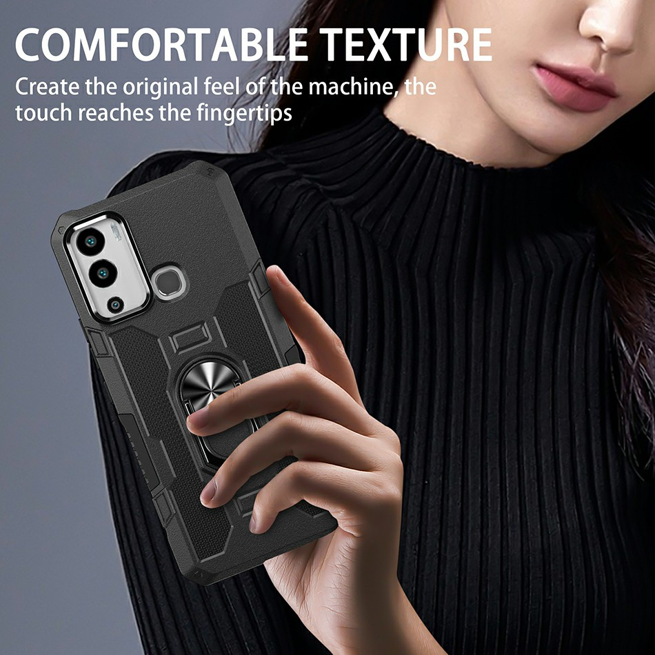 Case Armor INFINIX HOT 12 PLAY Iring Cincin Magnetic Kesing Hp Protect kamera Premium Hard Case Standing Robot Pelindung Kamera