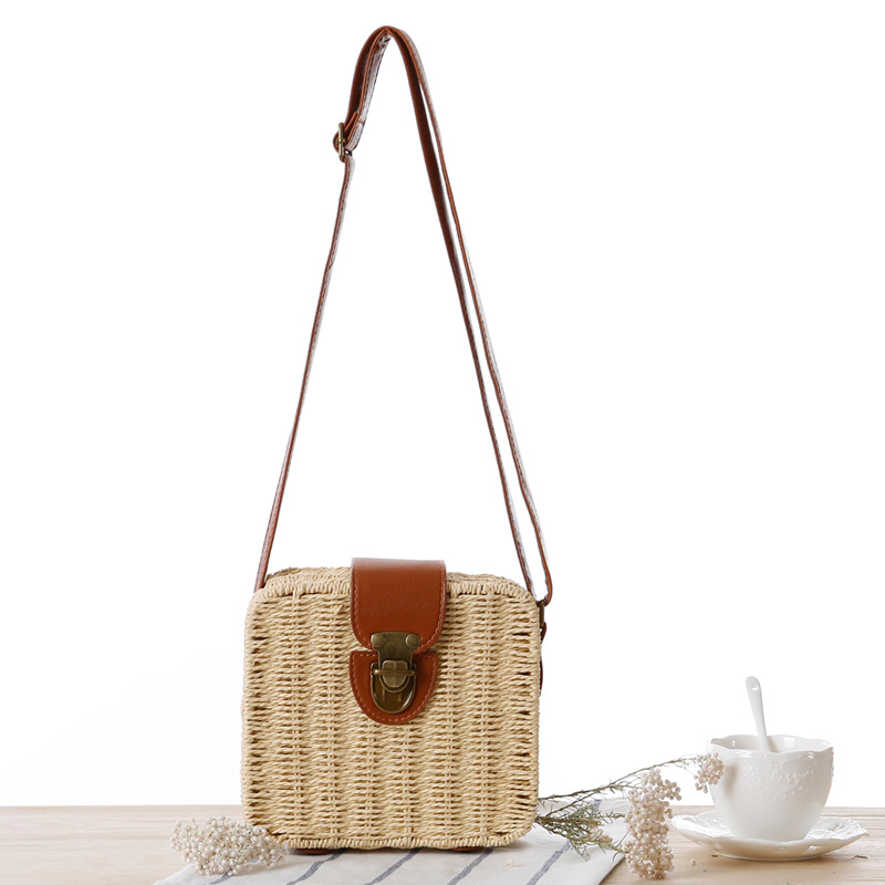 Vintage Straw Rattan Square Sling Bag 10203