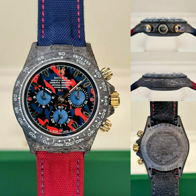 Jam tangan DIW Carbon Military Blue Red Automatic Swiss fullset