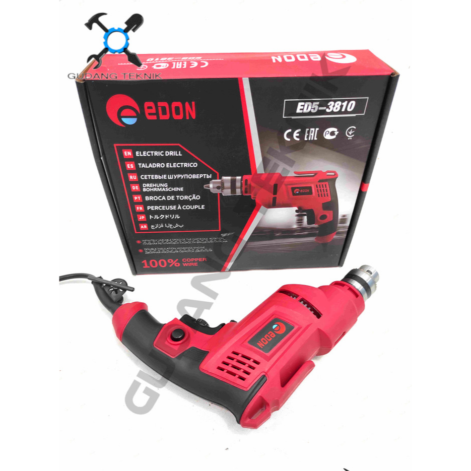 Mesin Bor Tangan Listrik 10mm ED5-3810 EDON / Electric Drill Bor Besi Kayu Beton 10 mm Bolak Balik ED5 3810 EDON