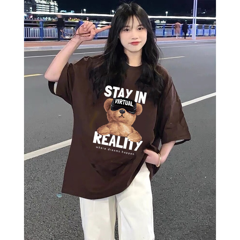 Kaos Oversize Kekinian Vintage Korea Cute Bear Letter Kaos Couple  Korean Style/Kaos Toffe