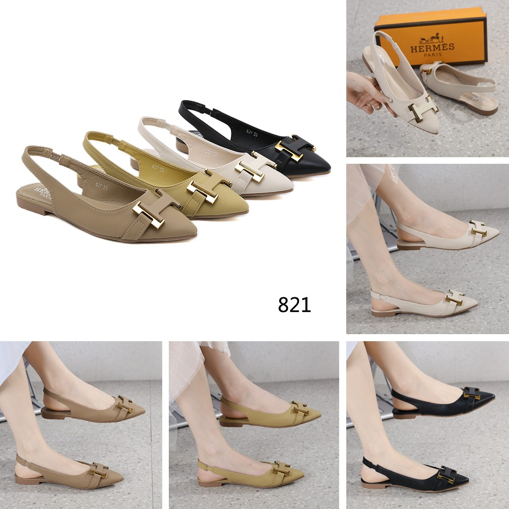 821 Leather H-Logo Slingback Ballerina Flats