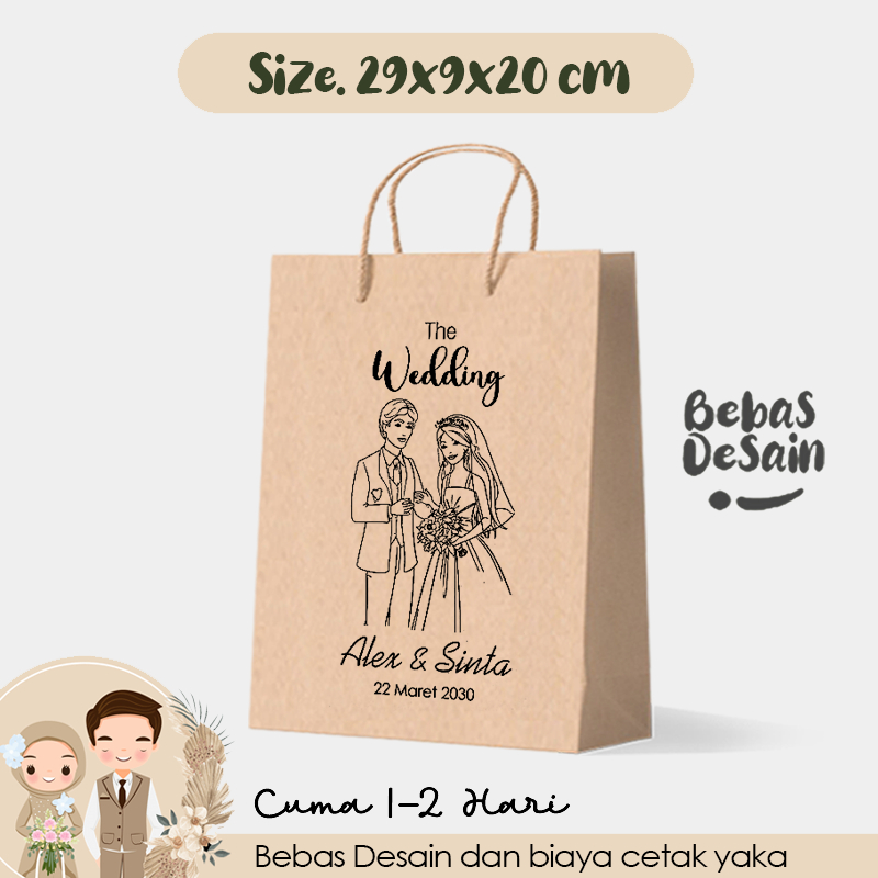 

Tas Kertas Souvenir Wedding Uk. 29x9x20 cm / Paper Bag Souvenir Kawinan Packing / Tas Souvenir Pernikahan Bebas Desain Murah