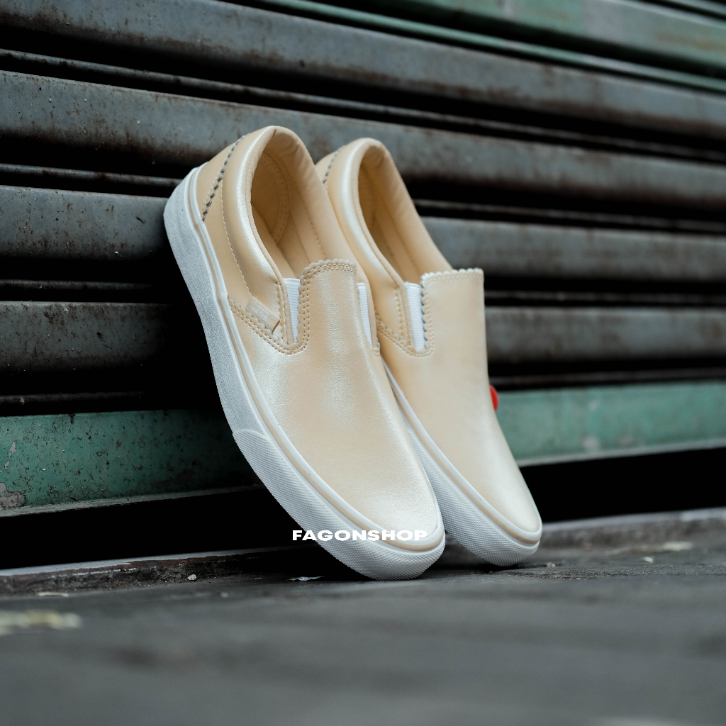 VANS SLIP-ON PEARL LEATHER GOLD CLASSIC ORIGINAL 100%