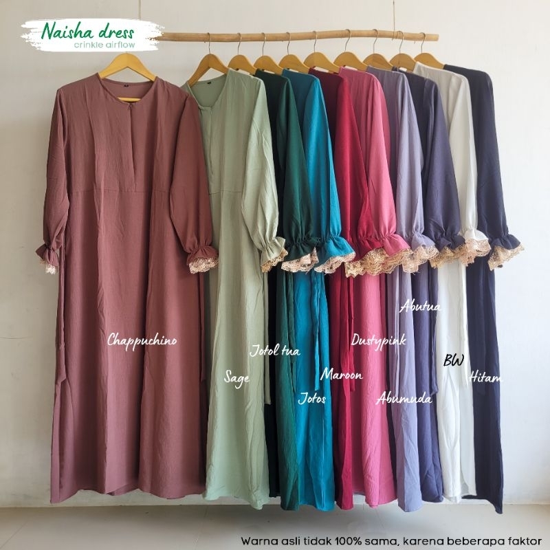 NAISHA DRESS CRINKLE AIRFLOW / GAMIS SYAR'I MURAH/ GAMIS DEWASA