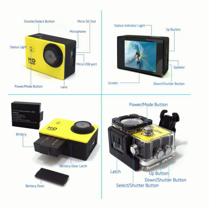 (COD,dalam Stok)kamera olahraga 4K Action Camera Kamera Video Tahan Air 4k Portable DV Camcorder 1080P Murah