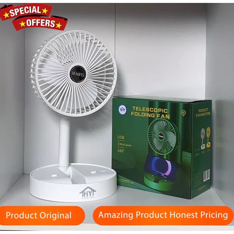 KIPAS ANGIN HY 165mm LIPAT BERDIRI - FOLDING FAN PORTABLE - KIPAS MEJA - CHARGE ISI ULANG HANGYAN CAS ULANG