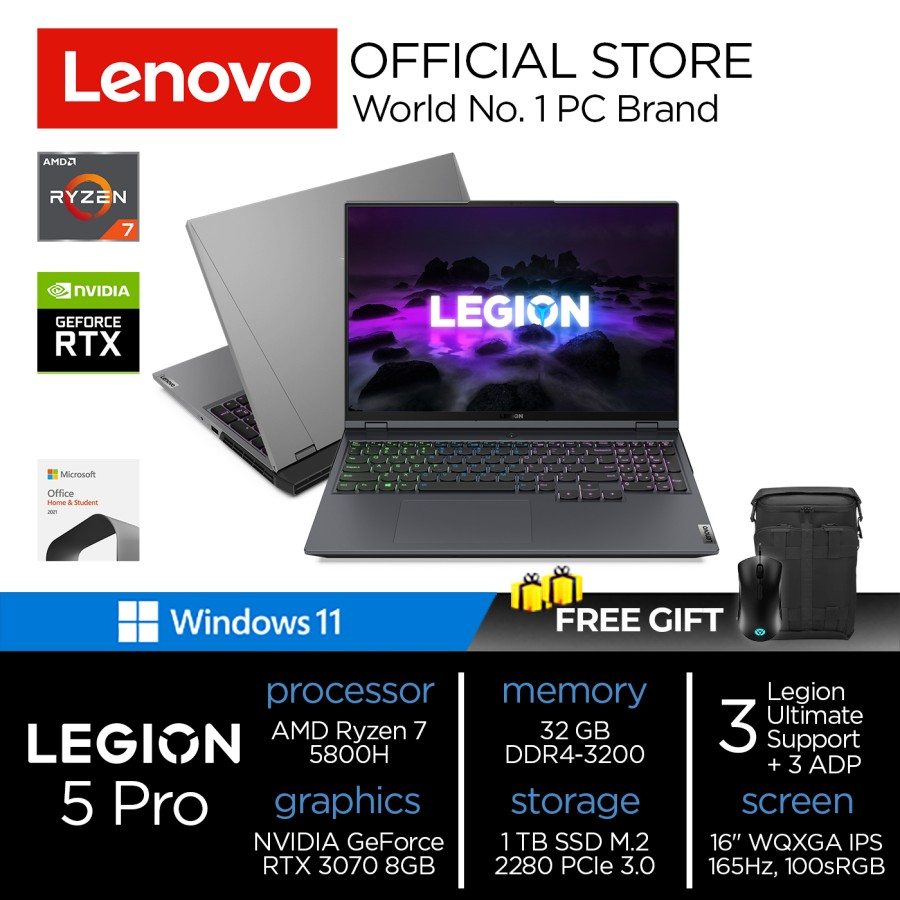Lenovo Legion 5 Pro 16ACH6H | Ryzen 7 5800H 32GB 1TBSSD RTX3070 W11+OHS