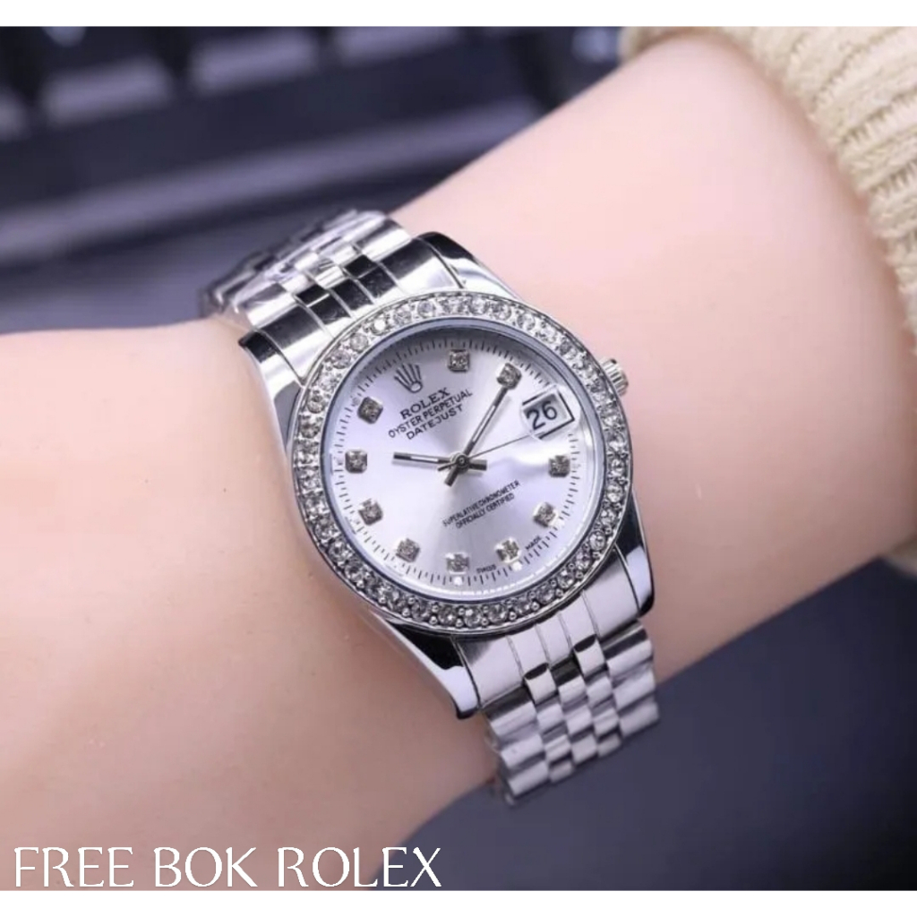 bisa cod!! Jam Tangan Wanita Kecil Mewah Rantai Stainles Tanggal Aktif/ fhasion rolex wanita Free Bok TERMURAH