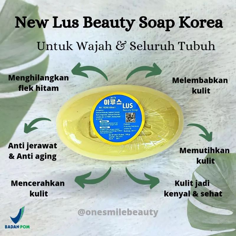 𝗠𝗶𝗿𝗮𝗰𝗹𝗲 𝗦𝗼𝗮𝗽 𝗞𝗼𝗿𝗲𝗮 𝗕𝘆 𝗟𝘂𝘀 𝗕𝗲𝗮𝘂𝘁𝘆 𝗕𝗽𝗼𝗺 Sabun Pemutih Pencerah badan Wajah Ketiak selangkangan Permanen Original 140 Gram