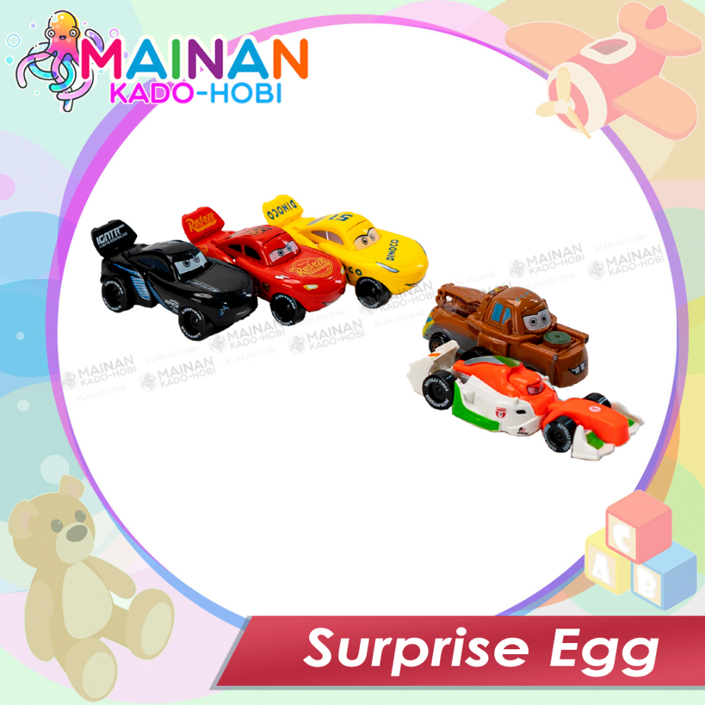 MAINAN EDUKASI ANAK SURPRISE EGG TELUR KEJUTAN MOTIF KARAKTER CARS MOBIL