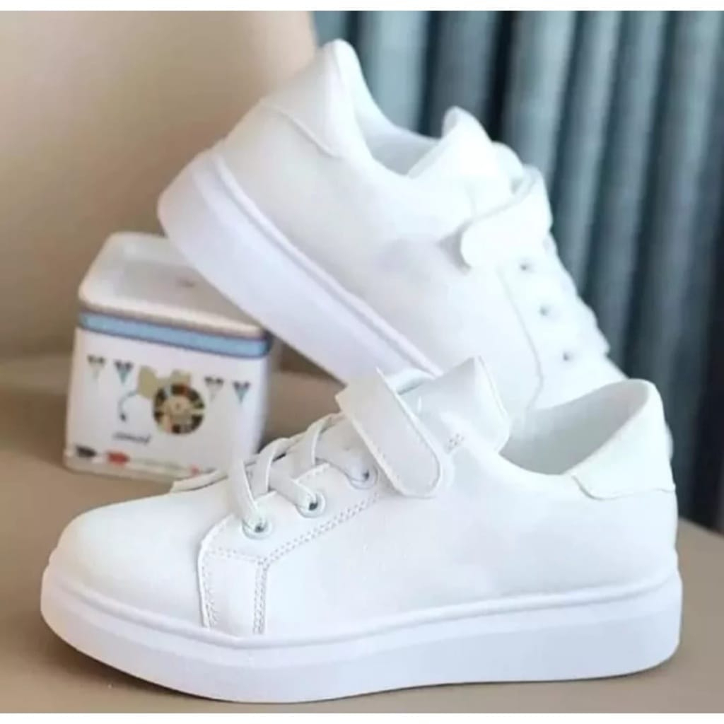 Baru Sepatu Sneakers Anak Perempuan Warna Putih Putih Polos