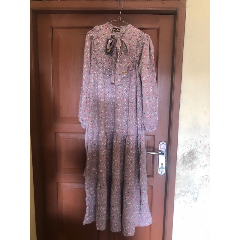 Dress Vintage Flower Crinkle Dress Korea Dusty Ungu Pastel Uptofemalefashion
