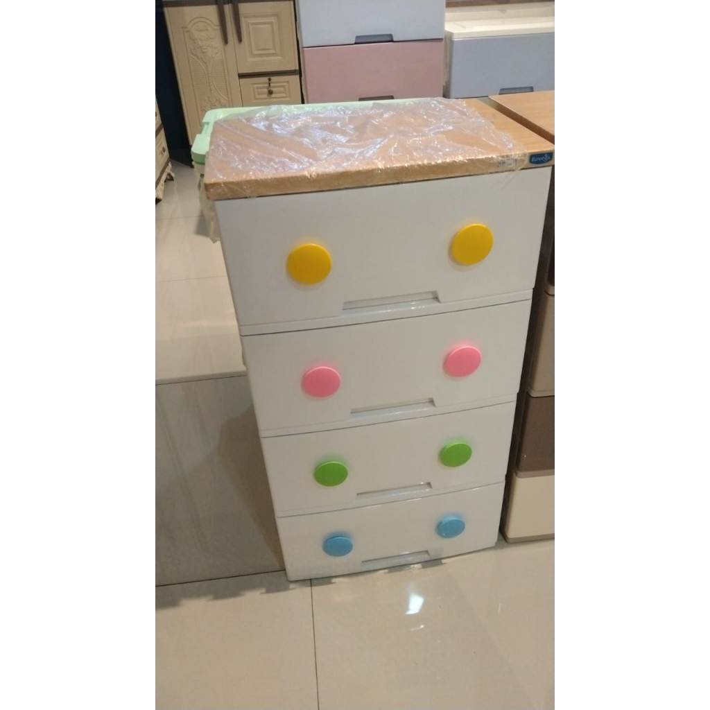Laci Plastik Susun 4 Putih Rovega Bahan Atas Kayu Panel