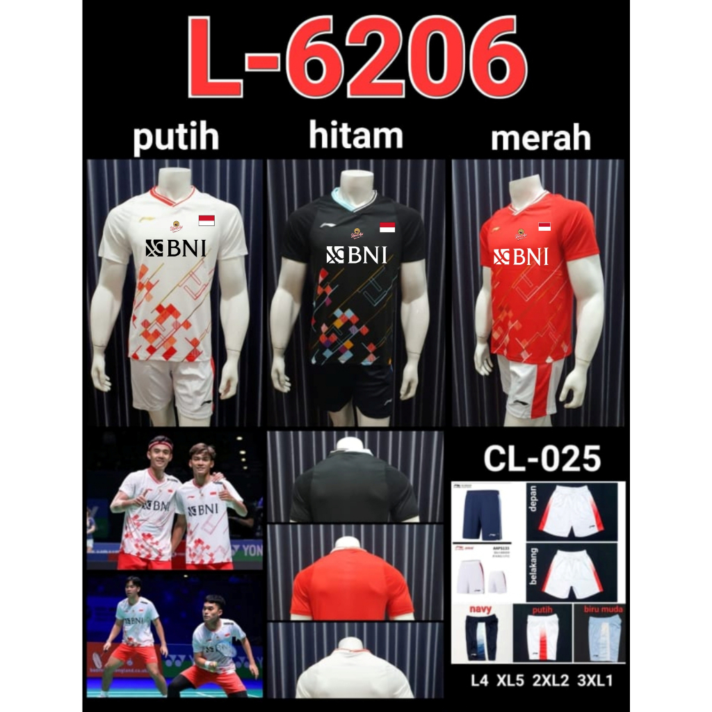 Jersey Badminton L6206 Grade Original Import + Sablon Sponsor Di Dada