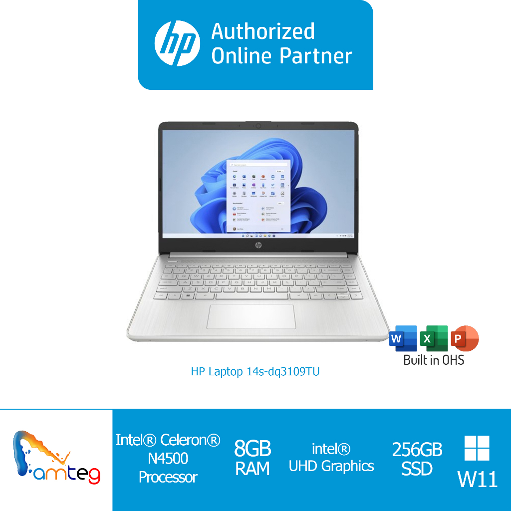 HP Laptop 14s DQ3109TU Intel Celeron N4500 8GB 256GB SSD 14&quot; HD Windows 11 OHS 2021 [7Z6W4PA]