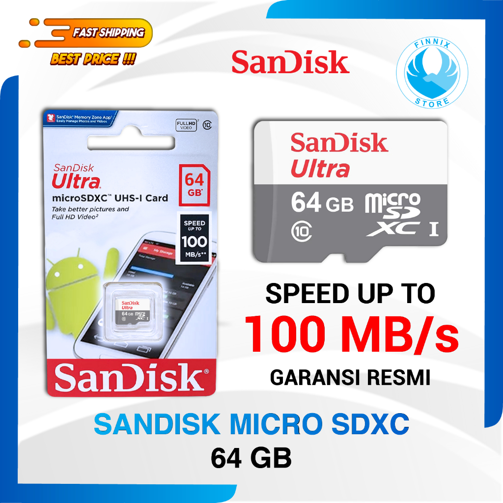 SanDisk Ultra MicroSDXC 64GB 100MB/s Class 10 - Kartu Memori MicroSD