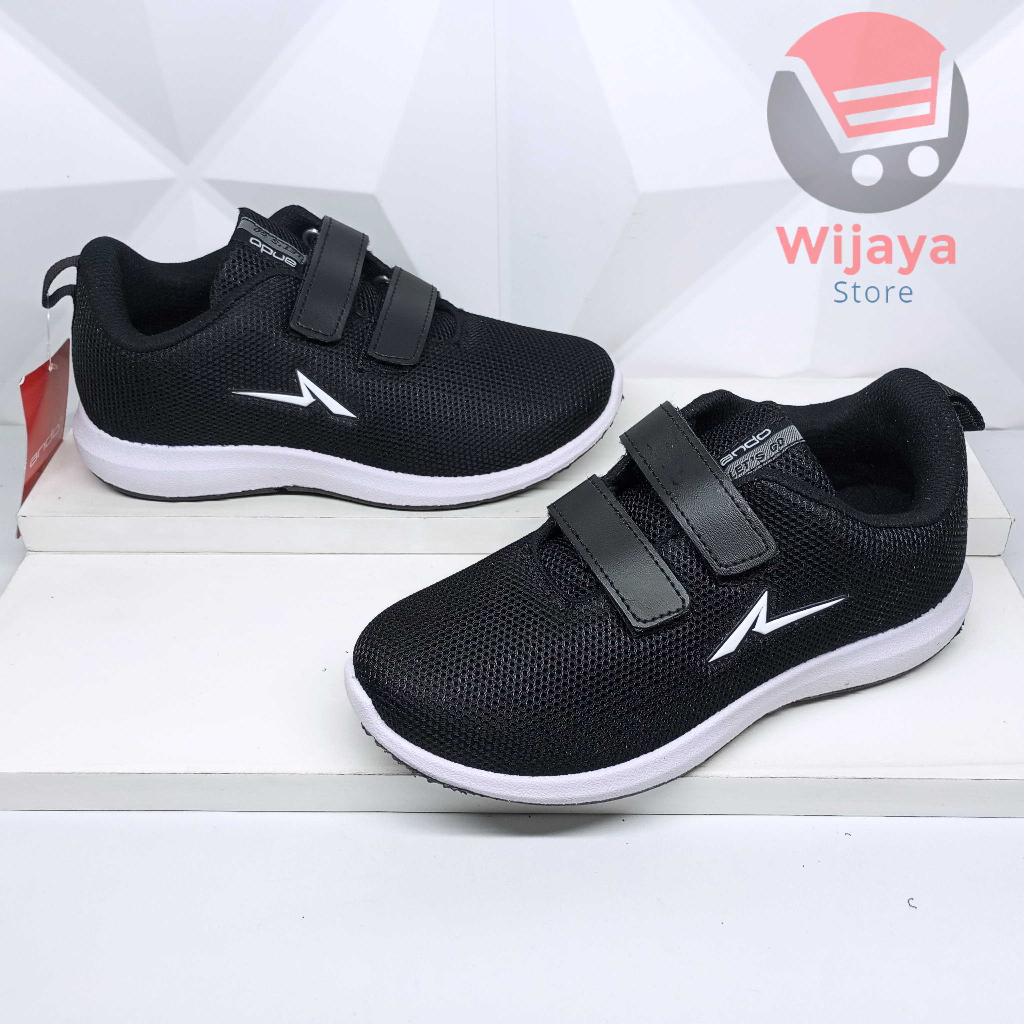 Sepatu Sekolah Ando 31-34 Sneaker Anak Hitam Polos Putih Strap Velcro yang Praktis PINO LIAM BSC