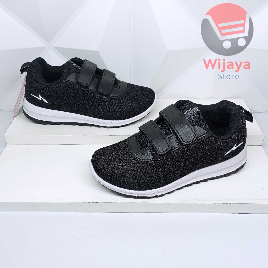 Sepatu Sekolah Ando 33-36 Sneaker Anak Hitam Polos Putih Strap Velcro yang Praktis SIP BSC