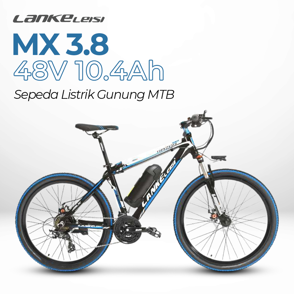 Lankeleisi Sepeda Listrik Gunung MTB 48V 10Ah - MX3.8 - Black/Blue