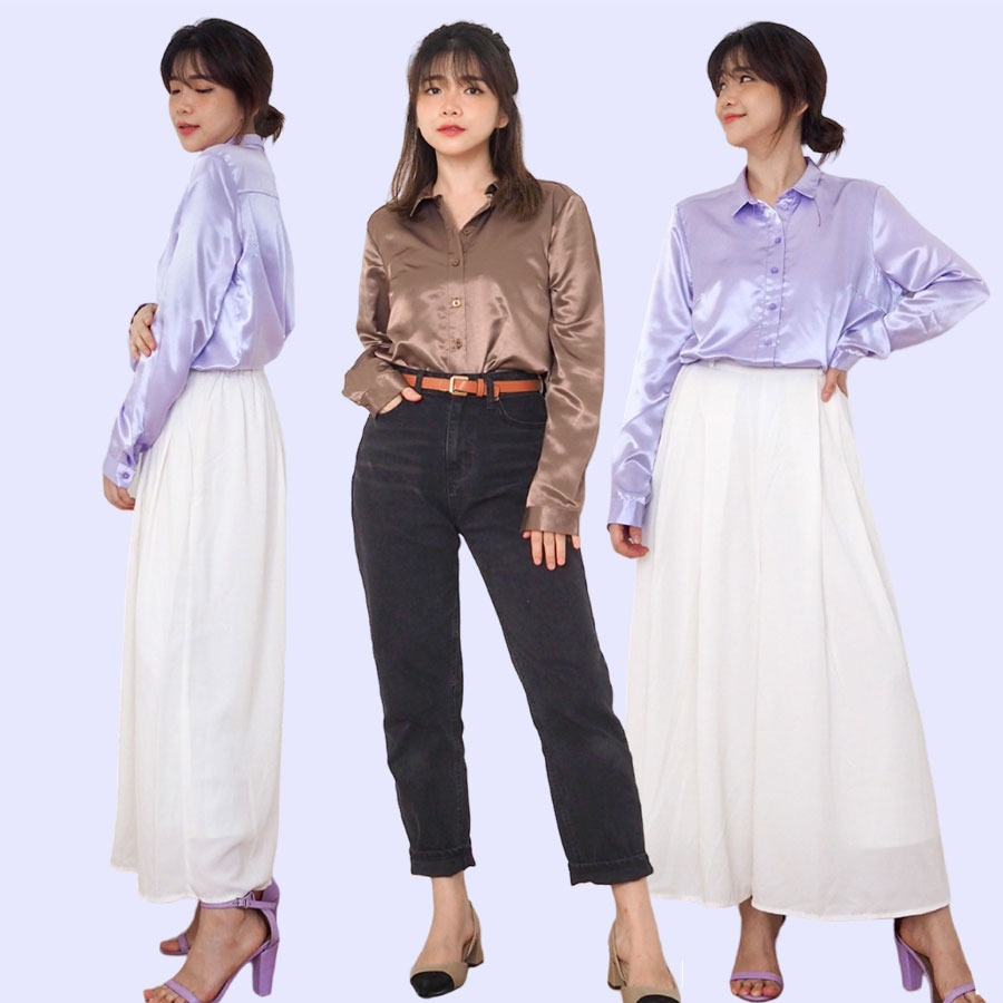 HM 190 SATIN SHIRT Baju Atasan Kemeja Wanita Branded