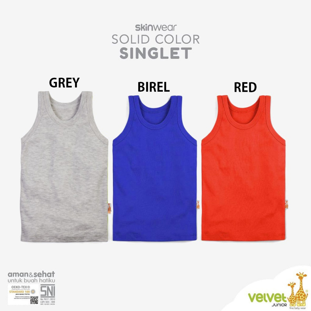 Baju Bayi Kaos Dalam Anak Velvet Junior Skinwear Printed / Singlet Warna Polos Series 15-16 (1pcs)