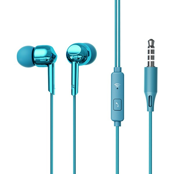 Robot RE40 Simple In-Ear Earphone Deep Bass Wired Microphone - Biru Muda